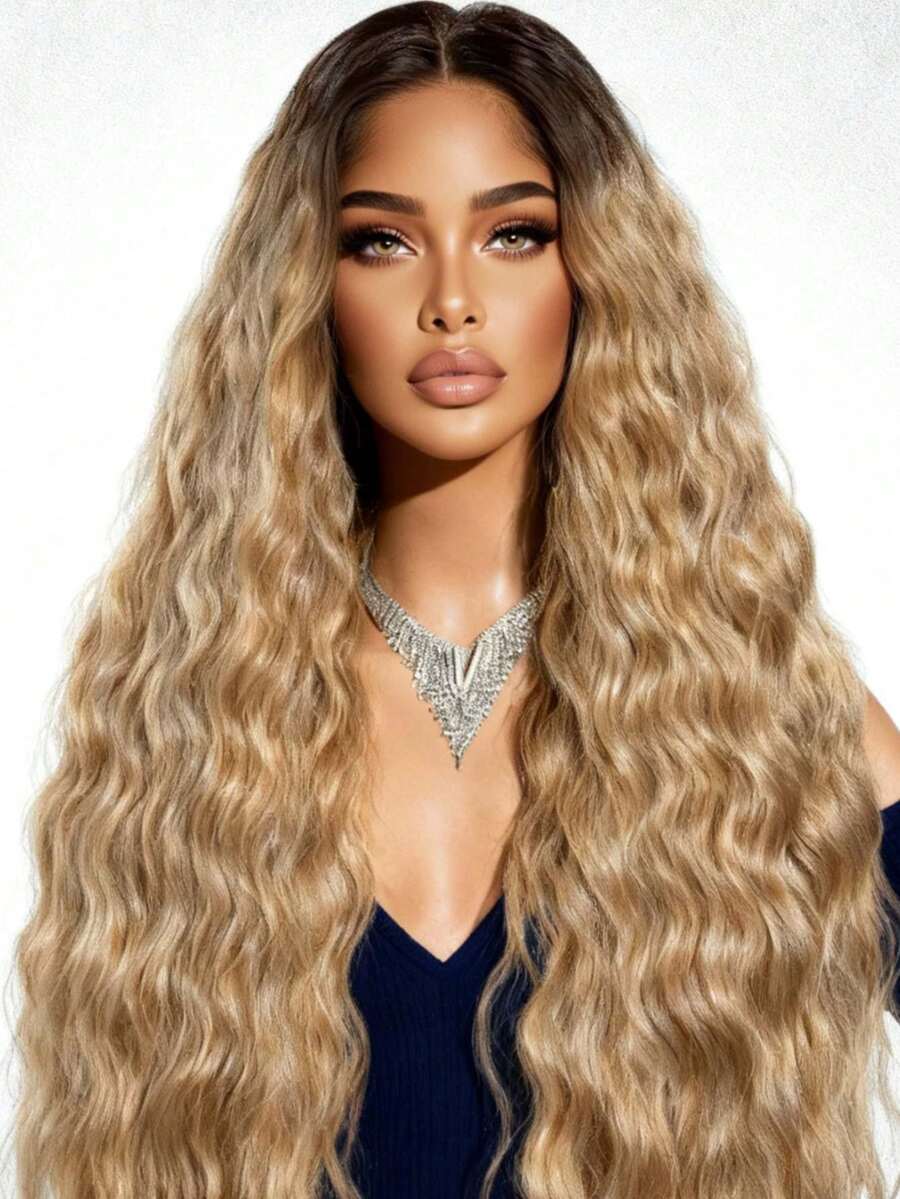 Ombre Brown With Dark Roots 13x4 HD Transparent Lace Front Wigs Human Hair Deep Wave Omber Brown Colored Glueless Wigs Human Hair 250 Density Curly Transparent Lace Frontal Human Hair Wigs Pre Plucked With Baby Hair Natural Hiarline Tiny Knots - 根染&漸變色 - 查看 1