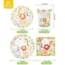 Jungle Animal Party Disposable Plates, Napkins, Cups Set, Plates, Napkins And Cups Party Supplies, Serves 8 Guests, Disposable Paper Plates Party Tableware Suitable For Birthday, Wedding, Theme Party, Family Picnic - Multicolor - View 2