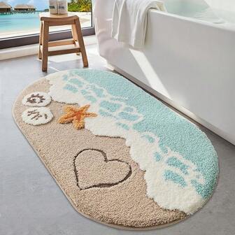 Summer Style Bathroom Rugs,Soft And Absorbent Bath Mats Non-Slip Backing Shower Rug,Machine Washable, Bathroom, Kitchen And Entryway Home Decor,Sea Beach Starfish Shell Bath Floor Mat,22"X34"