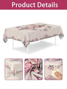 1pc Pink Floral Tablecloth, Floral Style Decorative Tablecloth, Spring Decor Tablecloth & Table Runner, Party Decoration, Restaurant & Kitchen Dining Table Round Tablecloth, Birthday Decor, Birthday Gift, Home & Kitchen Decor, Party Favor - Pink Flowers - View 11