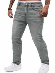 Quần jean bó bỏ túi đơn sắc, phong cách thường ngày, đa năng dành cho nam - Xám - Xem 3