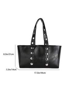 Vintage Fashionable Rivet Decor Bucket Bag, Large Capacity Tote Handbag, Casual Minimalist Commuter Underarm Shoulder Bag, Autumn/Winter - Black - View 2