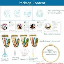 Halloween Cross Stitch Kit - DIY Embroidery Starter Set Includes Embroidery Hoop, Needle, Thread, Scissors, Tools, Decorative Artwork With Ghost, Witch, Black Cat, Cauldron Patterns, Home Decor Gift