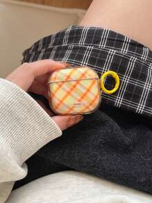 极简橙色条纹菱形图案 4/Pro 3/2 无线蓝牙耳机保护套，柔软全包设计，女士适用 - 彩色 - 查看 4