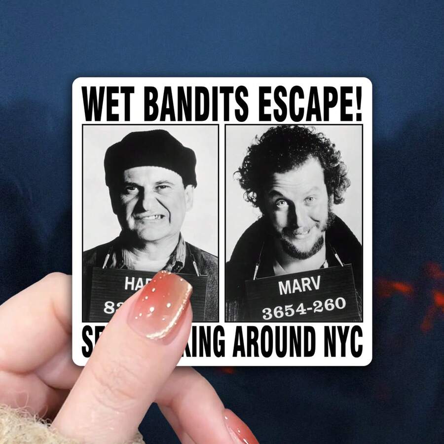 1/3 Pcs "Wet Bandit Escape! Harry And Marv" Vinyl Sticker - Waterproof Matte Car Decal Featuring Classic Characters From "Home Alone", Outdoor Sticker | Humorous Theme | Adhesive Sticker