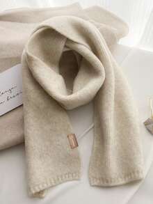 冬季新款女士经典时尚简约百搭纯色羊毛短围巾亲肤柔软保暖围巾 - 米色 - 查看 1