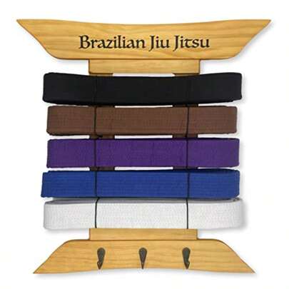 Brazilian Jiu Jitsu Belt Display BJJ Belt Rack For 5 Belts Plus Medals Hanger From White To Black Belt Martial Arts Belt Holder Case Gifts For Jiu Jitsu Practitioners