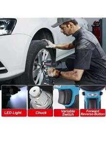 Llave eléctrica sin escobillas, batería de litio, llave de impacto recargable, alto par, trabajador en rack, enchufe eléctrico, cañón de viento, potente reparación de automóviles - Azul - Ver 6