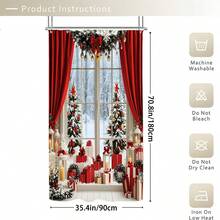 1/3/4pcs Christmas Winter Shower Curtain Set With Gift Balls, Snowflake, And Bow, Red And Green Polyester Fabric, Washable, U-Shaped Toilet Lid Cover, Non-Slip Bath Mat, Festive Holiday Bathroom Decor With 12 Hooks - Multicolor - View 14