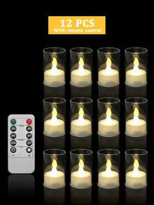 6/12/24pcs Flameless Candle Lights With Timer/Remote Control, LED Tea Lights, Battery Powered, Timed Flameless Votive Candles, Suitable For Home, Wedding, Party, Halloween, Christmas, Dining Table, Holiday Centerpiece Decor - 白色 - 查看 12
