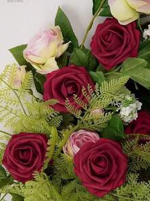 25/250pcs Real Looking Fake Roses Stem For DIY Wedding Bouquets Centerpieces Arrangements Party Baby Shower Home Decorations OPP Bag Packaging (Excluding Box)Containing Two Leaves - Dark Red - View 3