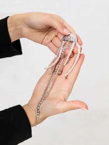 1PC Diamond-Encrusted Pearl Tassel Jellyfish Brooch, Fashionable And Exaggerated Pin, Suit Jacket Accessory