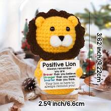 1pc Crocheted Lion With Positive Affirmation Card-Handmade Gifts And Desktop Decoration | Creative Christmas Gifts For Friends And Colleagues - Multicolor - View 4