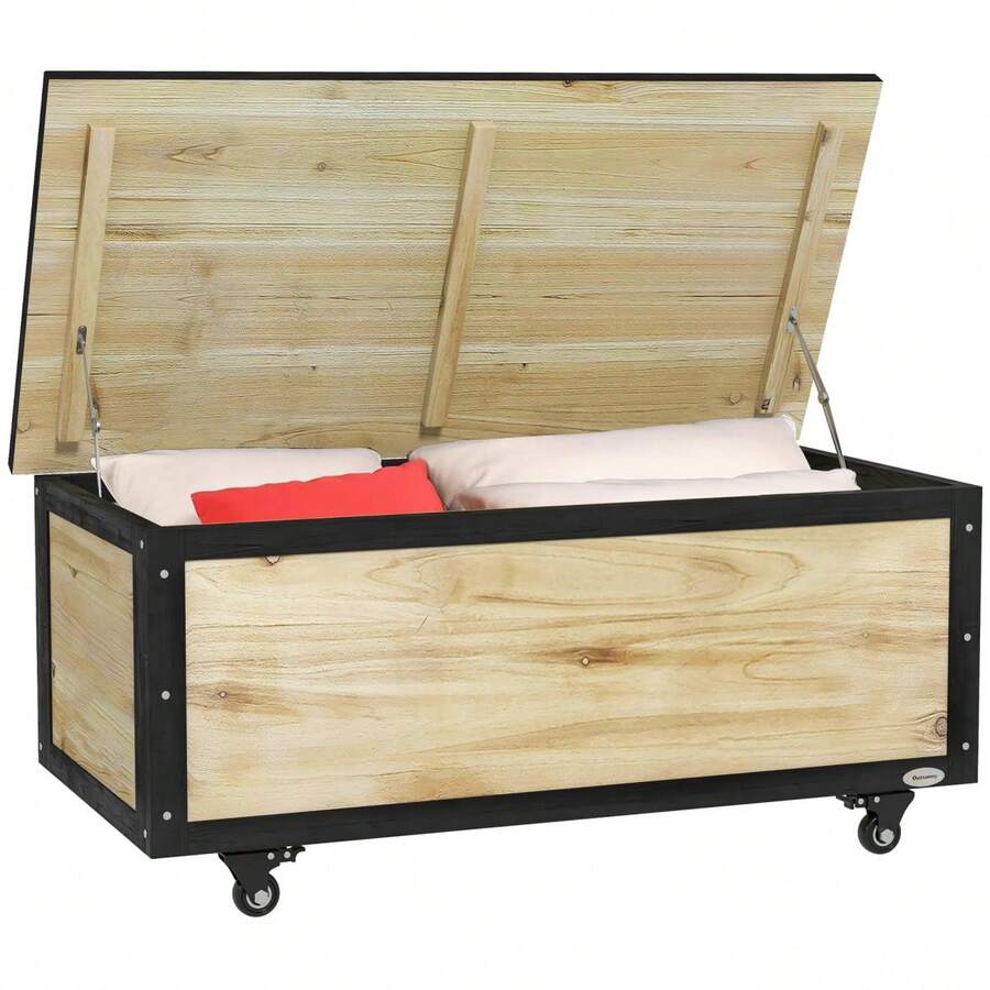 Caja de almacenamiento de madera Outsunny Garden Box 121L con ruedas, contenedor de almacenamiento resistente a la intemperie para balcón, terraza, naturaleza en el sitio - 1 - Ver 1