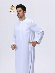 AL HARAMAIN 2025 Best Selling Latest Soft & Pilling-Resistant Material High-End Arabic Men's Robe. Moroccan Fashion Long Sleeve Round Neck Embroidered Design Prayer Robe, Men's Elegant Arabic Robe - Soft Long Sleeve Prayer Robe, Machine Washable, Suitable For All Seasons And Religious Occasions | Round Neck Design | Smooth Texture | Men's Traditional Arabic Robe, Moroccan Style Design