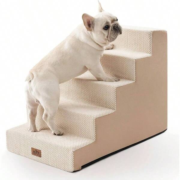 Dog Stairs Small Dogs, 5 Tier Wider Pet Stairs High Beds, 60 Non - Slip Dog Steps Old Cats, Puppies, Small Medium Dogs, 50x75x60, Beige