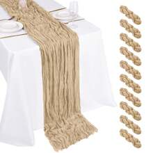 10 Pack Beige Cheesecloth Table Runner 17x108 Inch Boho Gauze Cheese Cloth Table Runners For Wedding Party Birthday Home Decor - Màu be - Xem 1