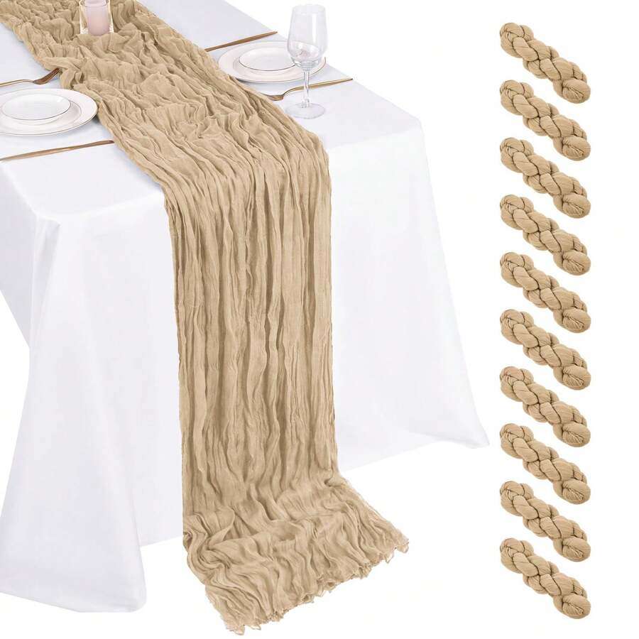 10 Pack Beige Cheesecloth Table Runner 17x108 Inch Boho Gauze Cheese Cloth Table Runners For Wedding Party Birthday Home Decor - Màu be - Xem 1