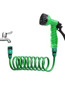 一套高压花园EVA螺旋软管，带7功能喷枪 - 耐用螺旋水管，适用于草坪护理和洗车 - 綠色 - 查看 2