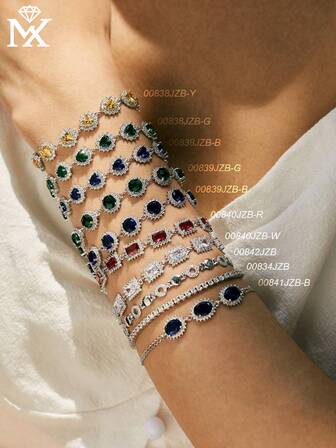 1件925纯银+镶满钻石的绿色立方氧化锆手链，奢华女士节日、母亲节、生日、派对礼物之选