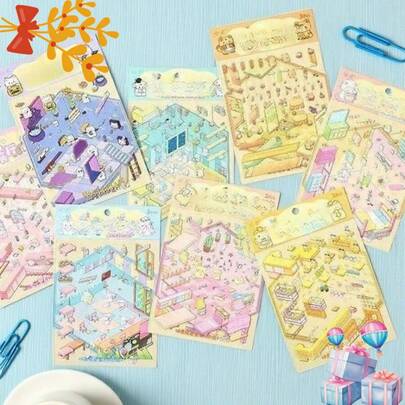 1包随机颜色精美家居规划贴纸，迷你房屋装饰贴纸，适用于剪贴簿