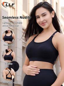 LLF Seamless Knit Nursing Bra - Adjustable Shoulder Strap Design, Removable Pads, High Support For Women (Suitable For Workout/Yoga/Running/Gym) - Black - View 2