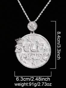 DUBSS 1 件装镶钻自制圆盘项链吊坠，男士 5A 级立方氧化锆镀金嘻哈饰品 - 字母 - 查看 3