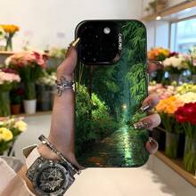 Funda para telefono de estilo natural verde con estampado de bosque tropical y texto CASENO para uso diario en entornos urbanos y naturales Aplicable a los teléfonos de la serie Apple y Galaxy - Blanco - Ver 3