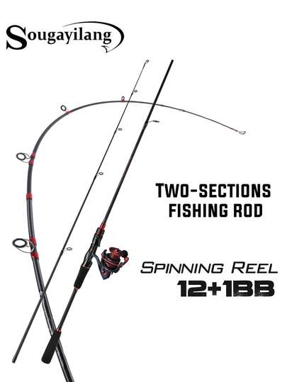 SOUGAYILANG 1 세트 낚시 장비 | 2단 1.8m 초경량 탄소 섬유 스피닝 로드 | 1 X 1000/3000 시리즈 메탈 스피닝 릴, 12+1 베어링, 5.2:1 기어비, 스트림 낚시에 적합