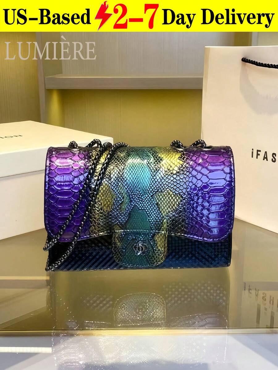 1pc Women's New Autumn/Winter Snake Skin Pattern Shoulder Bag, Gradient Color Crossbody Bag, Luxury Classic Handbag, Wallet Set