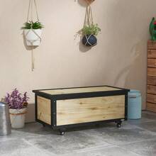 Caja de almacenamiento de madera Outsunny Garden Box 121L con ruedas, contenedor de almacenamiento resistente a la intemperie para balcón, terraza, naturaleza en el sitio - 1 - Ver 2