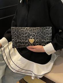 2025 Summer New Personalized Envelope Clutch Bag, Cow Print & Leopard Print Stylish Chic Handbag For Women - Black - View 4