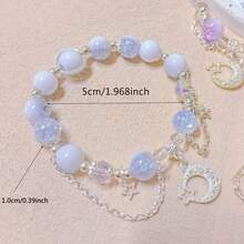3pcs/Set Fashionable Synthetic Crystal Ombre Star & Moon Beaded Bracelet, Suitable For Women's Daily Wear - Blue + Pink + Purple - View 5