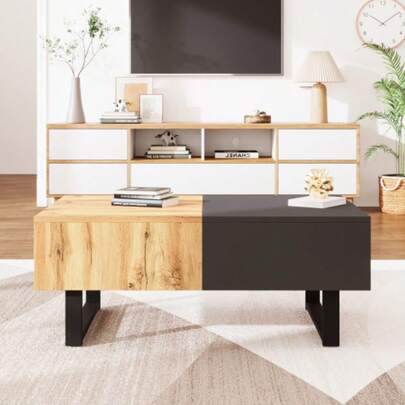 Modern And Multifunctional Sliding Coffee Table With Hidden Storage, High-Quality Wood And Metal Frame, Ideal For Living Rooms And Offices, Easy To Install, 155 X 55 X 40 Cm
