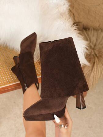 Damen Wildleder Plateau Ankle Boots in Braun, unisex Reißverschluss an der Seite, geeignet für Party, Herbst/Winter