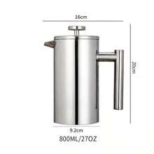 1PC 304 Stainless Steel French Press,Double-Laver Pour-Over Coffee Pot, Tea Brewing Pot, French Press Coffee Maker, Home And Outdoor Coffee Tool, Suitable For Home, Office,Camping,Travel, Afternoon Tea - Silver - View 7