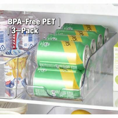 3-Pack Clear Plastic Soda Can Dispenser - Refrigerator Use