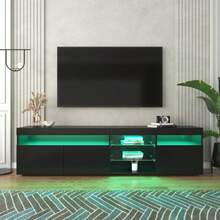 Modern Black TV Stand, Glossy Panel, Variable LED Lighting, For Living Room And Dining Room, 180 Cm - Black - View 1