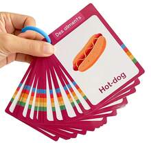 Lachilly 儿童法语学习闪卡，双面词汇卡，早期教育语言学习玩具，4个主题包括食物、动物、身体部位、水果和蔬菜，学前家庭学校法语学习资源教育玩具 - 彩色 - 查看 7