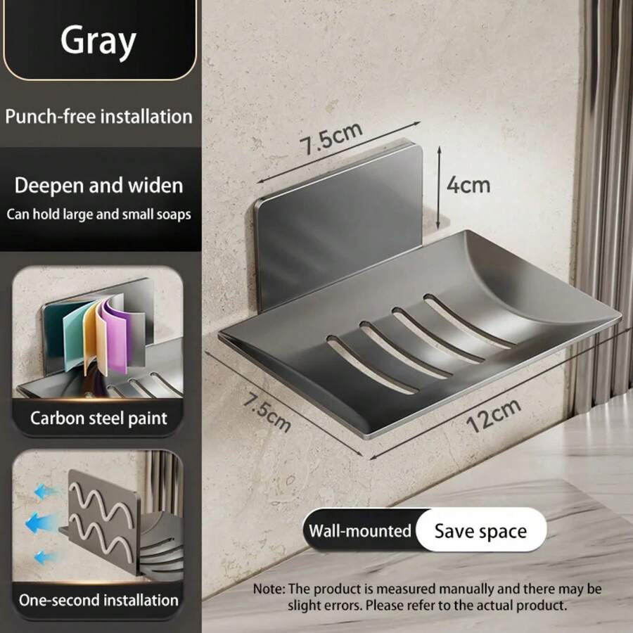 Caja deón de acero al carbono negra, caja deón para baño montada en la pared no perforada, soporte paraón de baño, estante de almacenamiento deón 2025, 1. - gris pistola - Ver 1