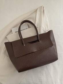 Bolso de mano de mujer de moda nuevo, de unicolor, con grano de cocodrilo de PU, de alta gama, de gran capacidad, con doble asa superior, adecuado para uso diario, trabajo, viajes, compras, accesorio de bolso de mano multifuncional para damas - Café - Ver 10