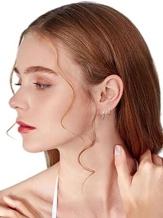 12对简约百搭不锈钢镜面抛光铰链式耳环，镶嵌AAA+级锆石，6种尺寸（6/8/10/12/14/16毫米）可选，女士耳环 - 适合日常佩戴、派对和节日礼物