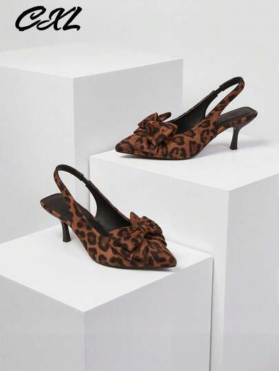 Women's Leopard Print Bow Pointed Toe High Heel Pumps, Sexy Stiletto Heels For Evening Party, Formal Occasions