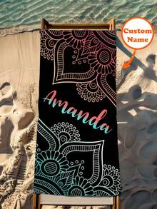1 pezzo Asciugamano da spiaggia personalizzato con testo personalizzato, asciugamano da nuoto super assorbente, coperta da spiaggia confortevole, asciugamano da piscina alla moda, tappetino da yoga raffinato, accessori da spiaggia, regalo essenziale per le vacanze, in varie misure, adatto per uomo e donna