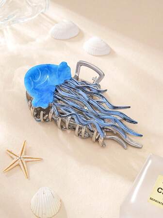 1个新款锌合金夏季防水大号水母造型女士个性化发夹。适合作为节日礼物、旅行度假或日常佩戴的时尚爪夹，冬季发饰，时尚发爪