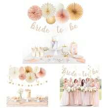 Champagne - Gold Beige Fall Boho Bachelorette Party - Decorations - 21pcs Women Bridal Shower Garland, Bride To Be Paper Streamers Lanterns, Flower Tissue Pom Poms Fan Favors Wedding Decor - 香檳金米色 - 查看 1