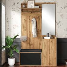 Compact Wardrobe With Mirror And Bench, Hallway Wardrobe With Shoe Rack And Hooks, Coat Rack, Compact Wardrobe, Hallway Furniture Set, Hallway Wardrobe With Wood Look - 1 - 查看 8