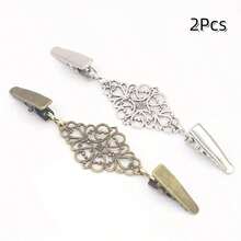 1Pc/2/4/6Pcs Fashion Sweater Clip Geometric Hollow Cardigan Clip Fashion Clothing Decoration Brooch Vintage Alloy Sweater Clip Silk Scarf Cardigan Button Shirt Collar Pin Anti-Slip Buckle Pin Keep Your Cardigan Collar With Fashion Accessories - Multicolor - View 14
