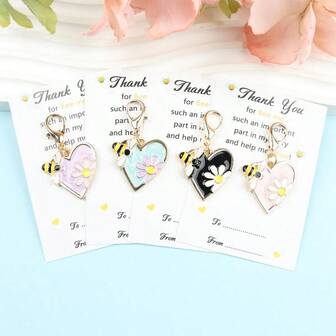 1pc/4pcs Unique Bee, Daisy, Heart Shaped Keychain, Minimalist Chic Ins Style Pendant Keyring, Fashion Accessory, Ideal Gift For Friends And Family, Suitable For Weddings, Birthdays, Holidays, Playful Design | Durable Alloy Keychain Gift