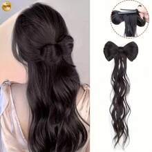 14inch Protein Silk Bowknot Ponytail Wig For Women Half Updo High Ponytail Feather Curly Hair Claw Clip Hair Bun Ancient Style Wig Braid - Nâu Đen - Xem 10
